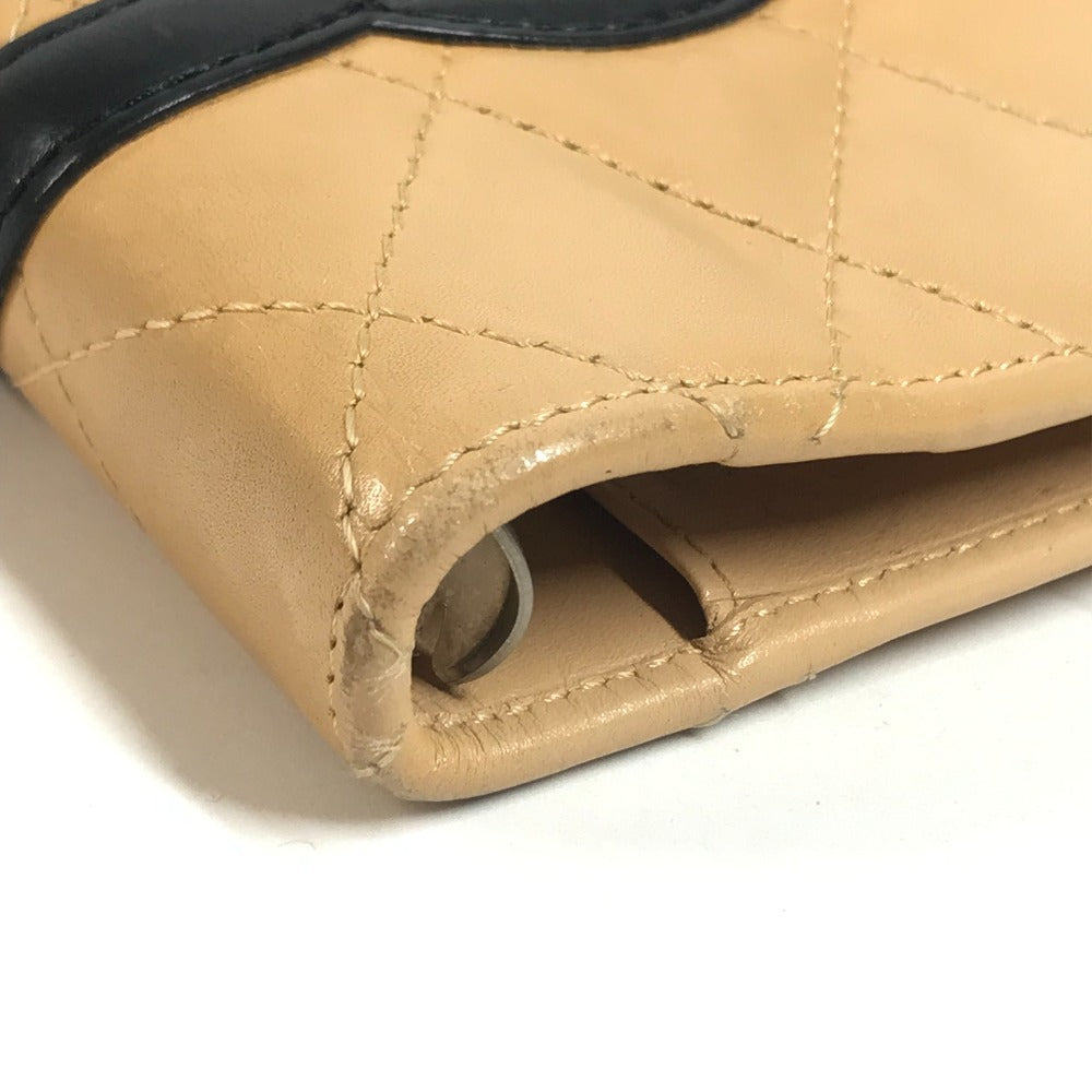 CHANEL Cambon Line CC CC Mark logo Bifold System Planner Stationery Notebook cover Leather Beige/Black Used
