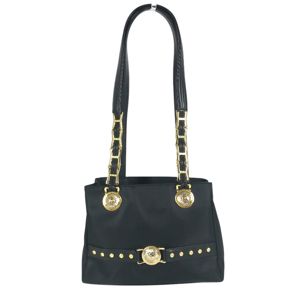 VERSACE medusa logo Chain Hand Bag, Shoulder Bag Shoulder Bag Nylon Black Used