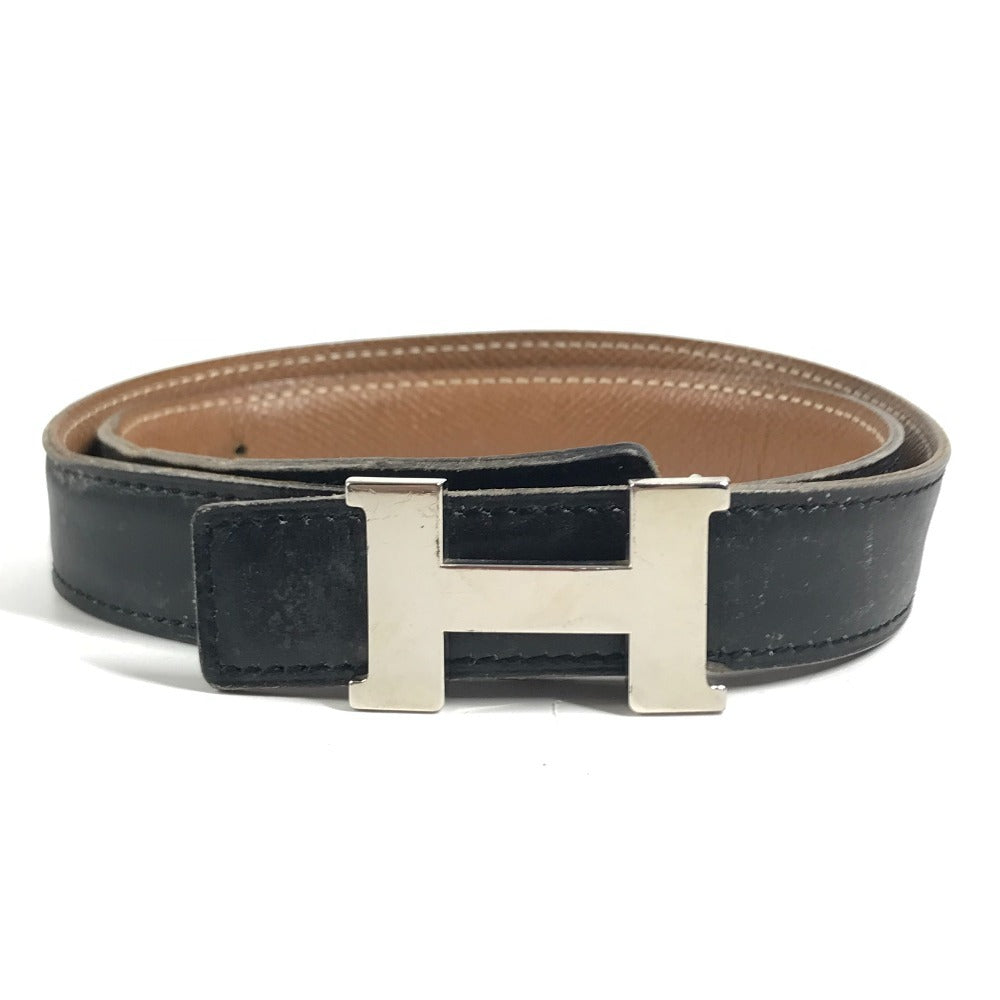 HERMES vintage H logo H belt Constance belt Leather Black x Brown/SilverHardware Used