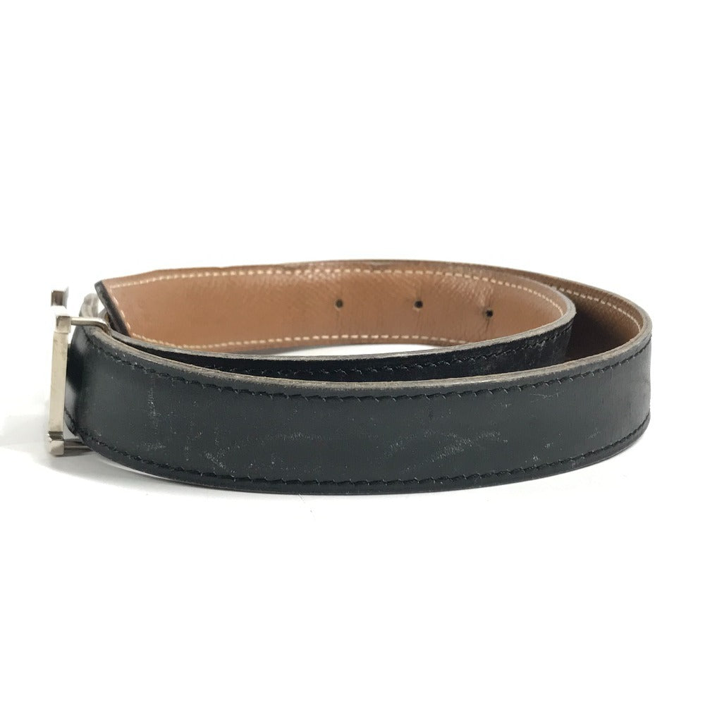 HERMES vintage H logo H belt Constance belt Leather Black x Brown/SilverHardware Used