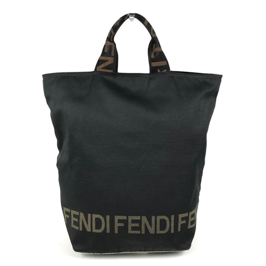 FENDI vintage logo Shoulder bag, vertical tote bag Hand Bag Nylon canvas Black Used