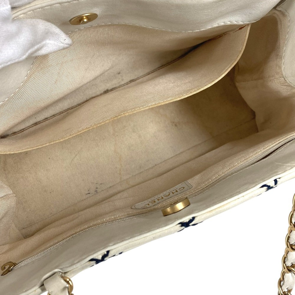 CHANEL Wild stitch CC CC Mark logo Bag Tote Bag Chain Bag Double Chain Shoulder Bag Leather White/Navy Used