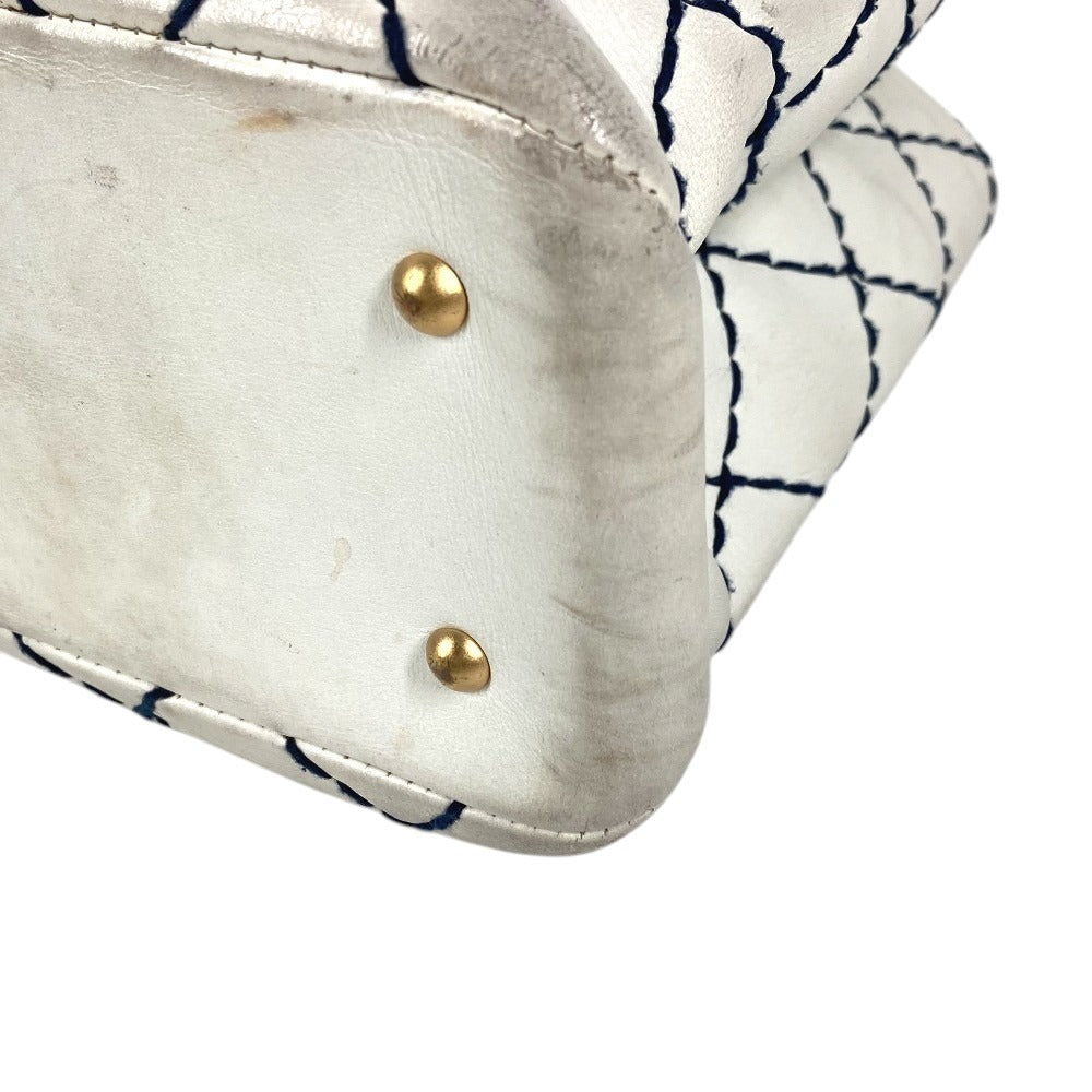 CHANEL Wild stitch CC CC Mark logo Bag Tote Bag Chain Bag Double Chain Shoulder Bag Leather White/Navy Used