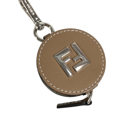 FENDI ZUCCA FF Logo Major Scale Bag Charm Key Holder Leather Brown Used