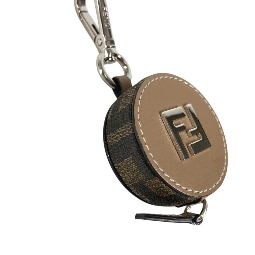 FENDI ZUCCA FF Logo Major Scale Bag Charm Key Holder Leather Brown Used