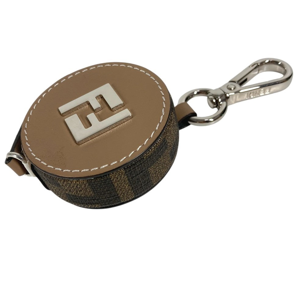 FENDI ZUCCA FF Logo Major Scale Bag Charm Key Holder Leather Brown Used