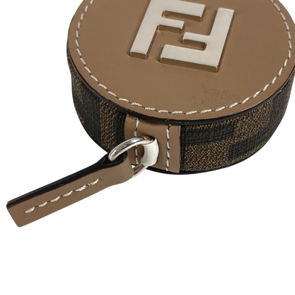 FENDI ZUCCA FF Logo Major Scale Bag Charm Key Holder Leather Brown Used