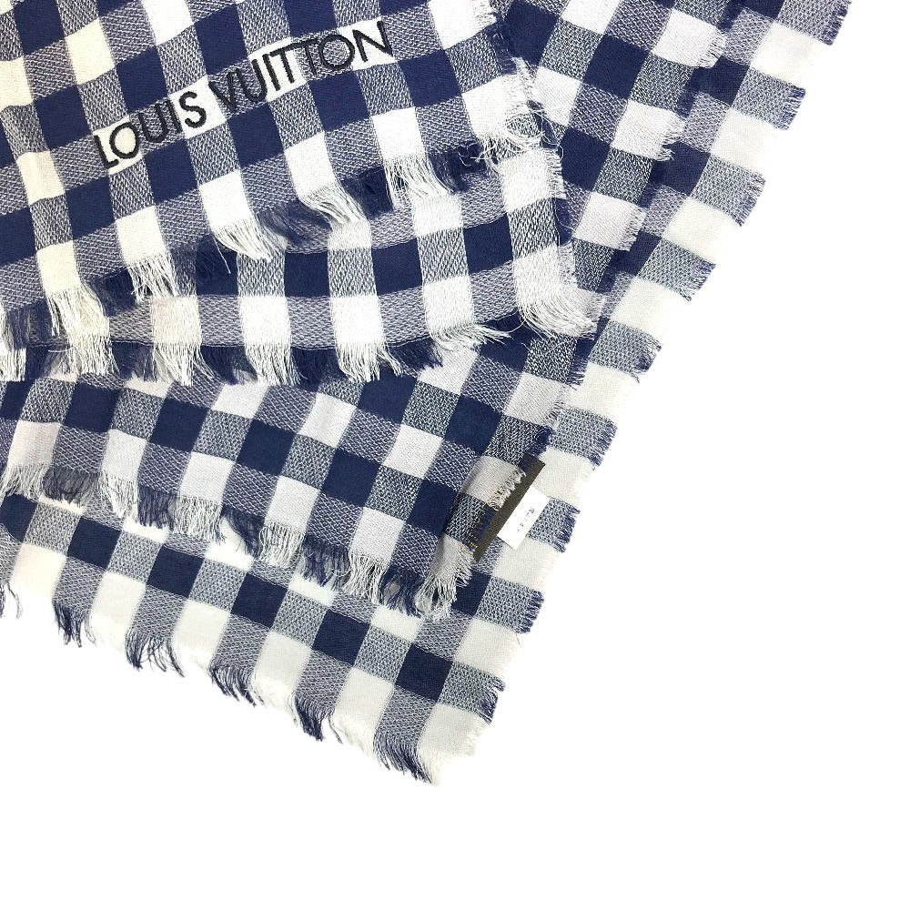 LOUIS VUITTON 不明 Damier check logo Shawl Fringe Scarf Stole/Shawl cotton blue Used
