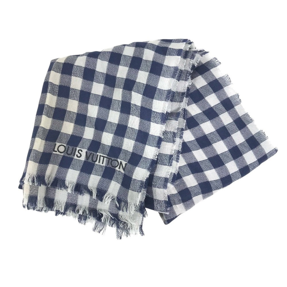 LOUIS VUITTON 不明 Damier check logo Shawl Fringe Scarf Stole/Shawl cotton blue Used