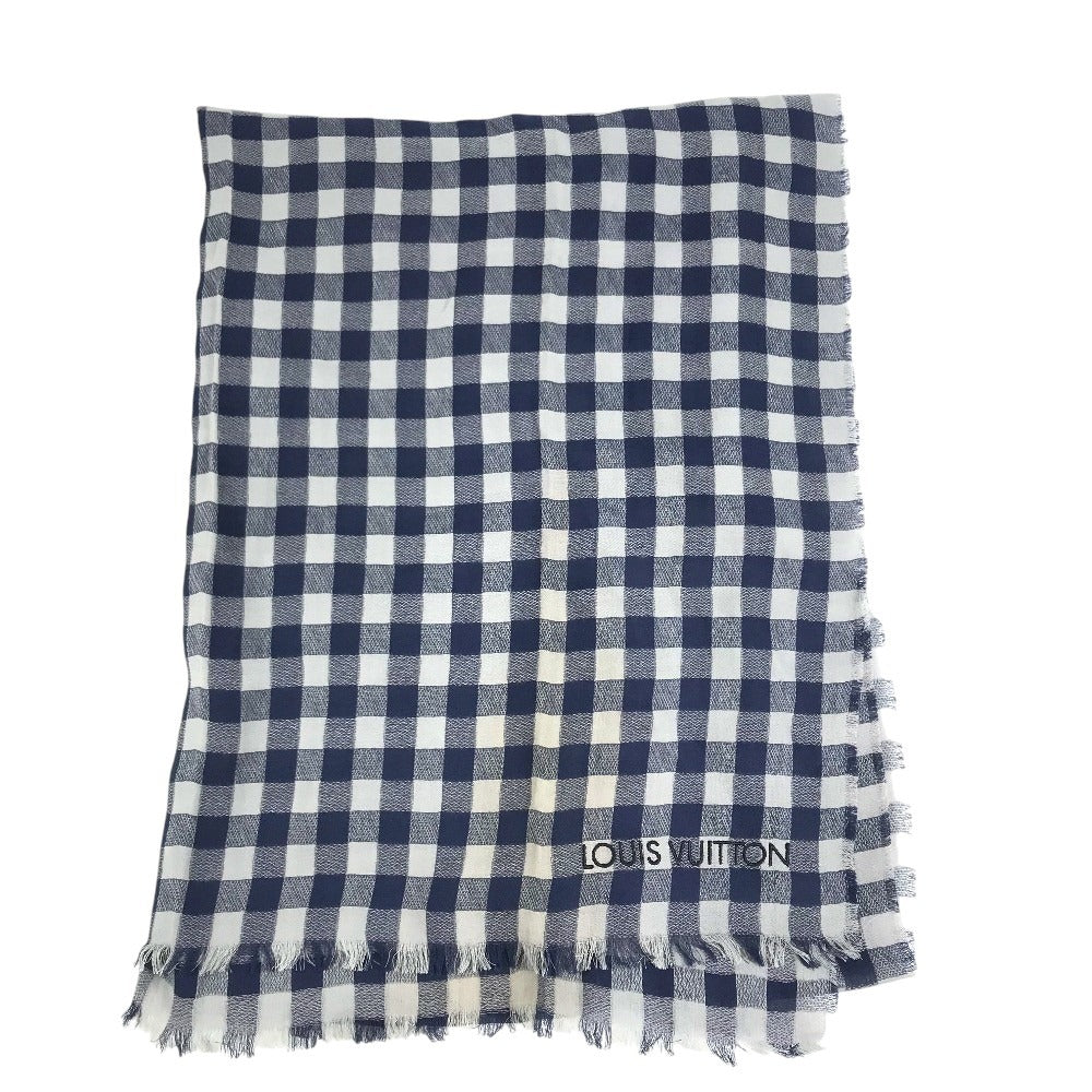 LOUIS VUITTON 不明 Damier check logo Shawl Fringe Scarf Stole/Shawl cotton blue Used