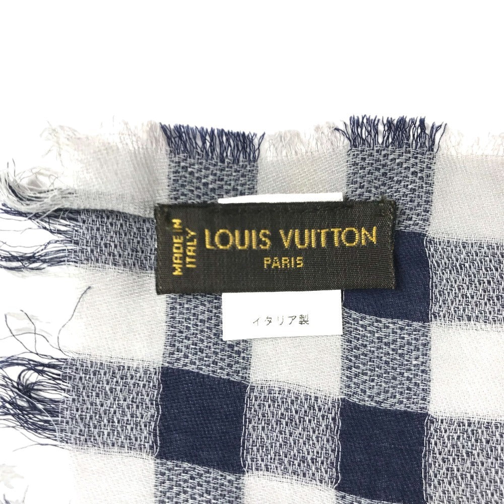 LOUIS VUITTON 不明 Damier check logo Shawl Fringe Scarf Stole/Shawl cotton blue Used