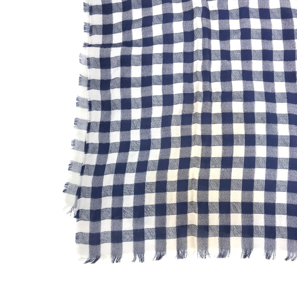 LOUIS VUITTON 不明 Damier check logo Shawl Fringe Scarf Stole/Shawl cotton blue Used