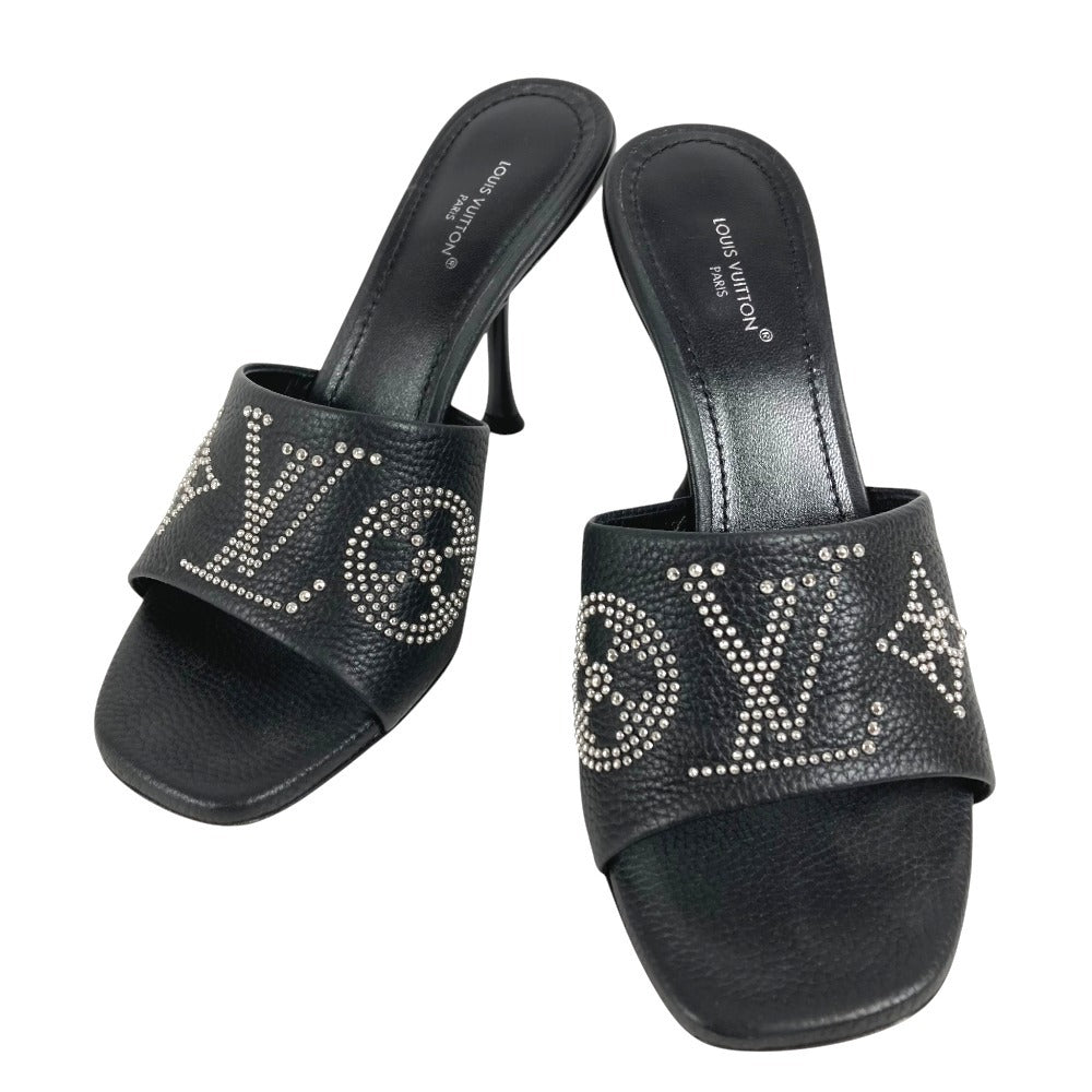 LOUIS VUITTON 不明 6AM Studded LV Logo Shoes, Sandals Mules Leather Black Used