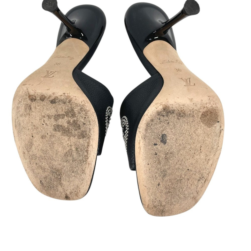 LOUIS VUITTON 不明 6AM Studded LV Logo Shoes, Sandals Mules Leather Black Used