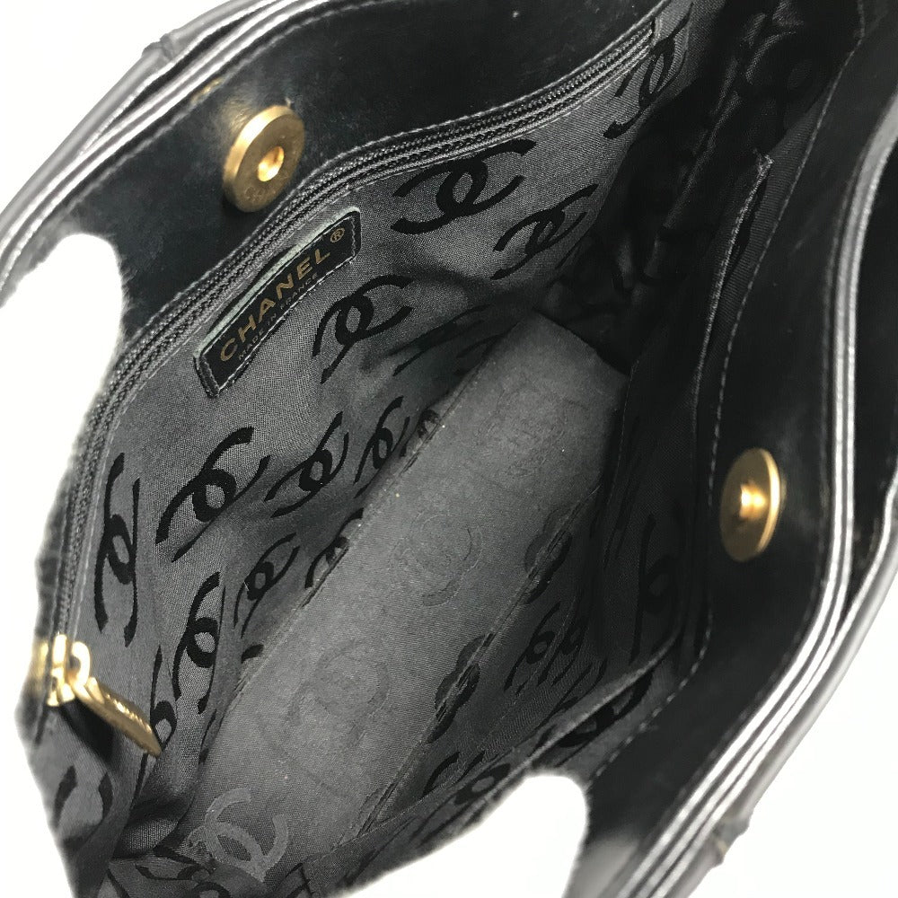 CHANEL Shoulder CC Mark Logo Wild Stitch Logo Hand Bag Tote Bag Leather Black/Gold Used