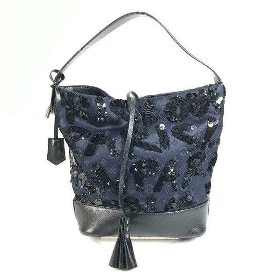 LOUIS VUITTON M94564 Monogram Satin Sequins Spotlight GM Spotlight GM Shoulder Bag Bucket Hand Bag Satin/Leather Navy/Black Used