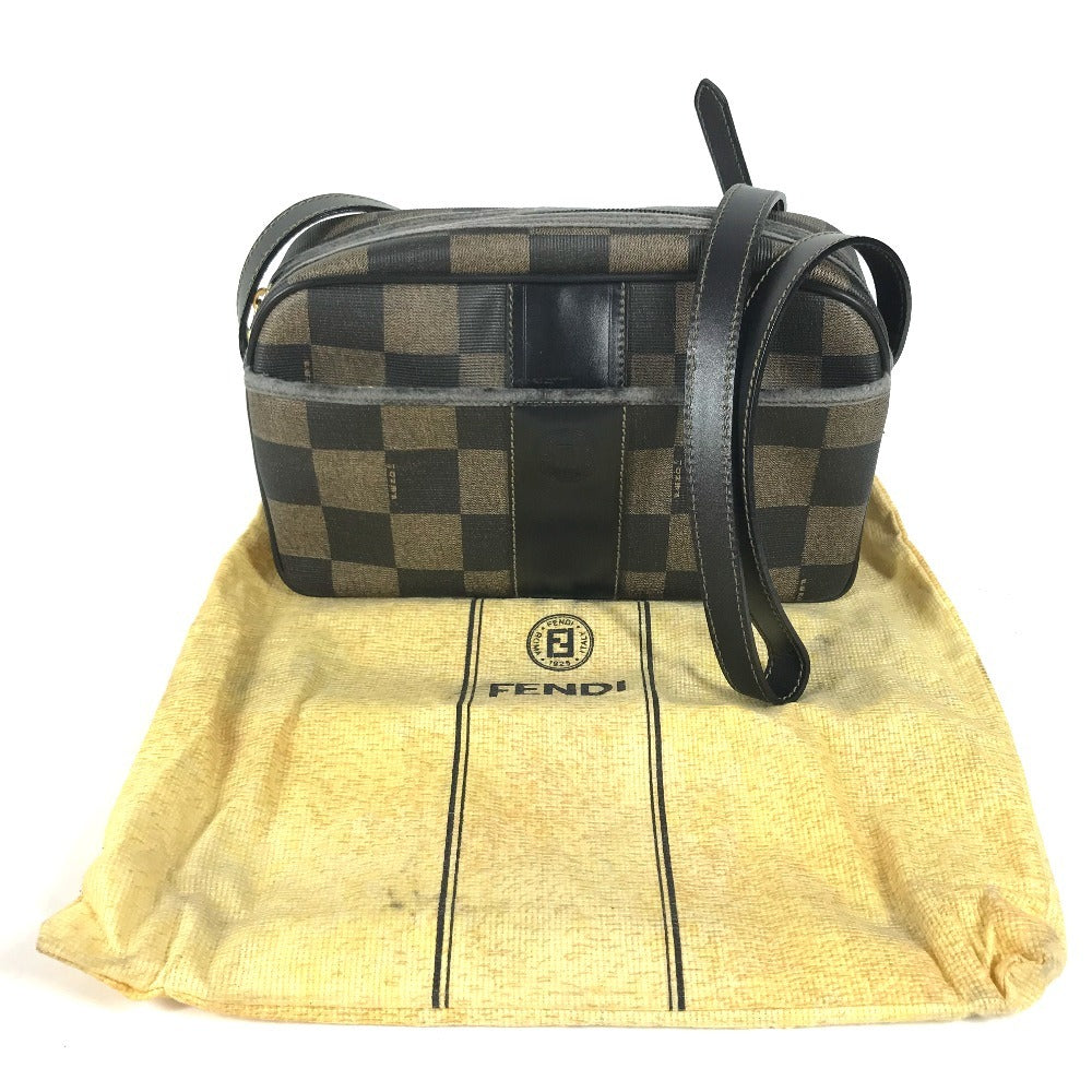 FENDI vintage Pecan logo Bag Crossbody Pochette Shoulder Bag PVC/Leather khaki/Black Used