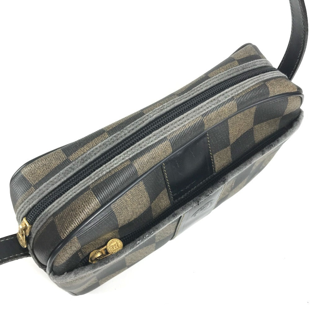 FENDI vintage Pecan logo Bag Crossbody Pochette Shoulder Bag PVC/Leather khaki/Black Used