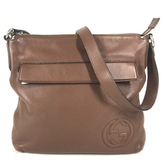 GUCCI 322059 Interlocking G logo Bag Crossbody Pochette Shoulder Bag Leather Brown Used