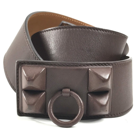 HERMES Cory Edssian Cory Edssian Wide belt for bottoms belt Leather Brown Used