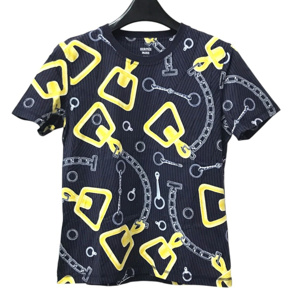 HERMES Kaleidoscope Effect Apparel short sleeve tops Short sleeve T-shirt cotton Navy/yellow Used