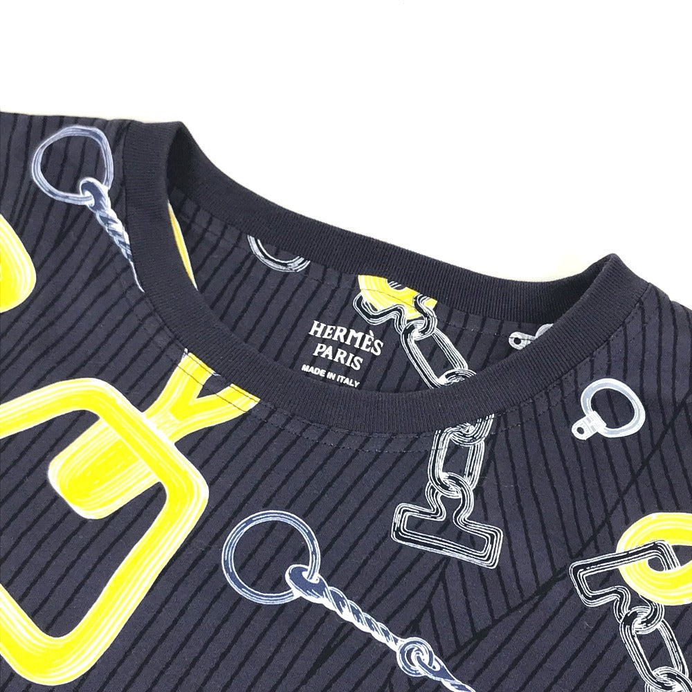 HERMES Kaleidoscope Effect Apparel short sleeve tops Short sleeve T-shirt cotton Navy/yellow Used