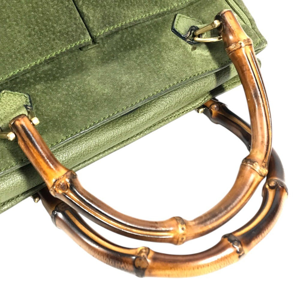 GUCCI 000 121 vintage Bamboo 2WAY bag Hand Bag Shoulder bag Tote Bag Shoulder Bag suede Green Used