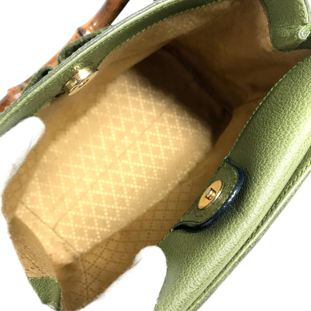 GUCCI 000 121 vintage Bamboo 2WAY bag Hand Bag Shoulder bag Tote Bag Shoulder Bag suede Green Used