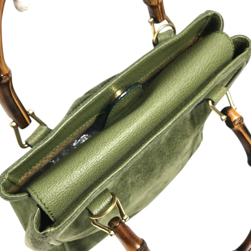 GUCCI 000 121 vintage Bamboo 2WAY bag Hand Bag Shoulder bag Tote Bag Shoulder Bag suede Green Used