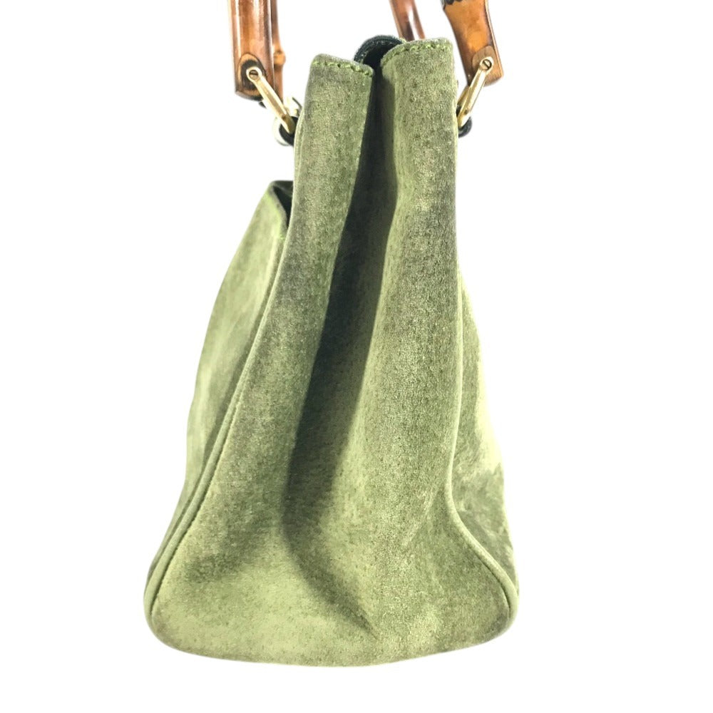 GUCCI 000 121 vintage Bamboo 2WAY bag Hand Bag Shoulder bag Tote Bag Shoulder Bag suede Green Used