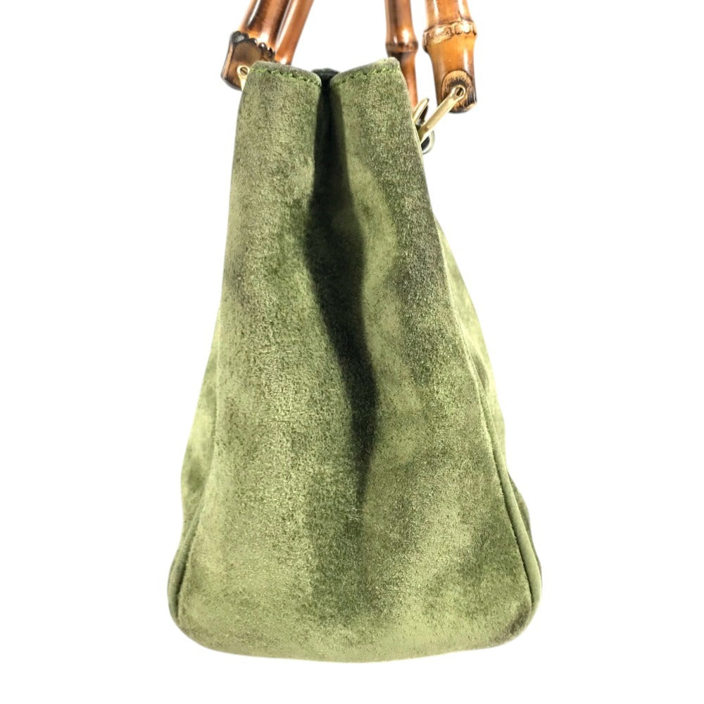 GUCCI 000 121 vintage Bamboo 2WAY bag Hand Bag Shoulder bag Tote Bag Shoulder Bag suede Green Used