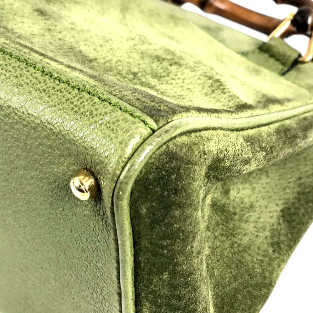 GUCCI 000 121 vintage Bamboo 2WAY bag Hand Bag Shoulder bag Tote Bag Shoulder Bag suede Green Used