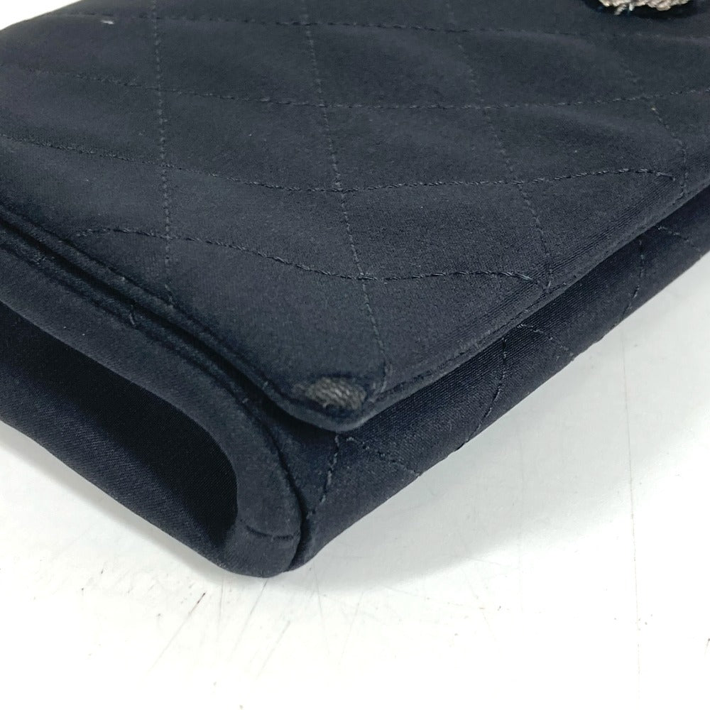 CHANEL Party bag Logo Faux Pearl Rhinestone Bijoux Flap Chain Bag Handbag Shoulder Bag Shoulder Bag Satin Black Used