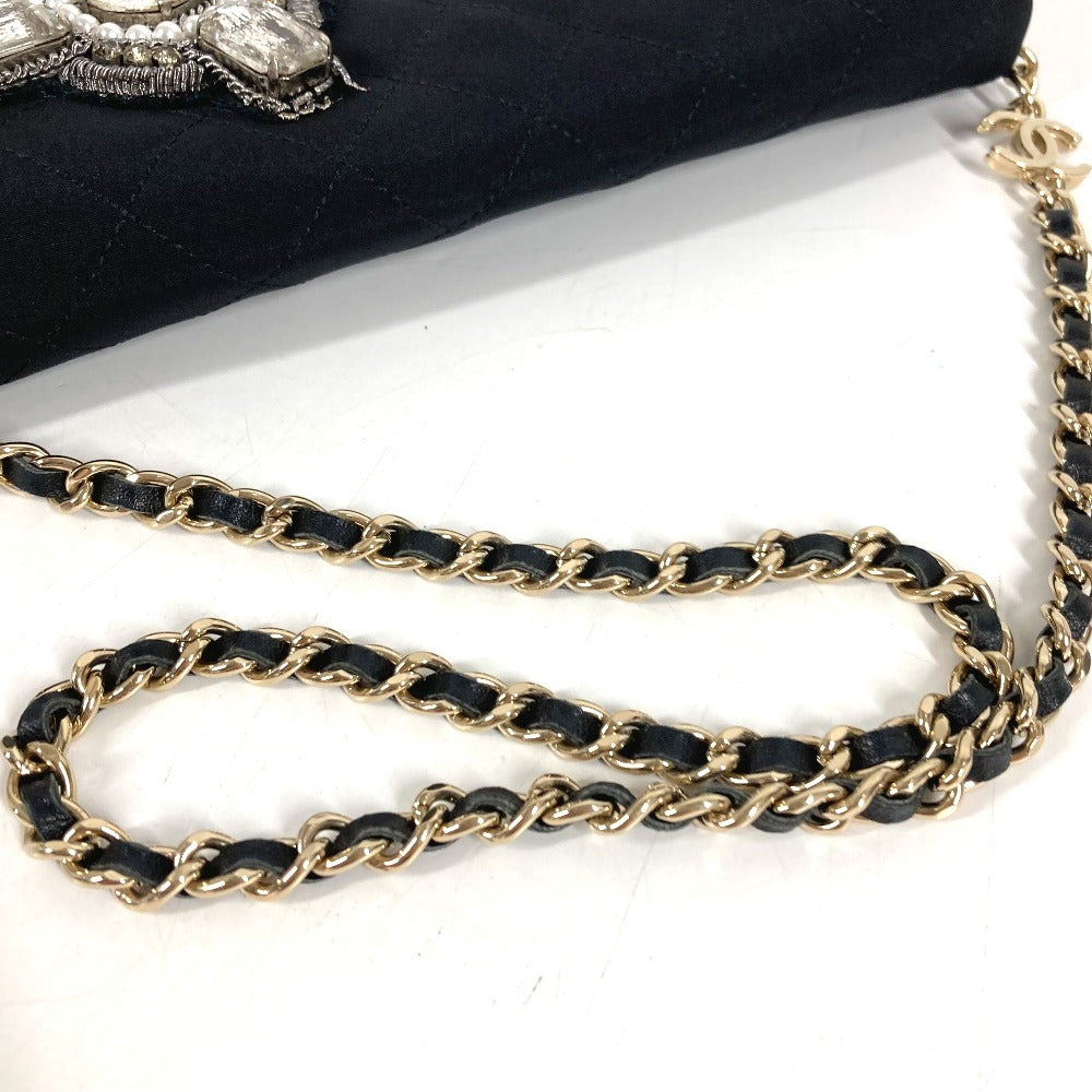 CHANEL Party bag Logo Faux Pearl Rhinestone Bijoux Flap Chain Bag Handbag Shoulder Bag Shoulder Bag Satin Black Used