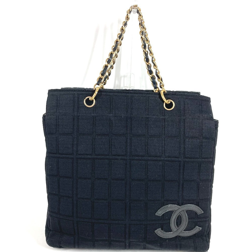 CHANEL CC CC Mark logo chocolate bar Bag Tote Bag Shoulder Bag Double Chain Chain Bag Shoulder Bag cotton Black Used