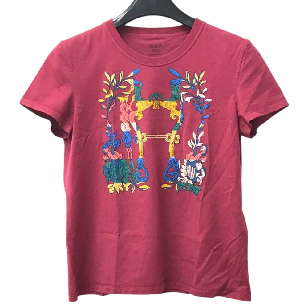 HERMES Della Cavalleria logo H logo top, short-sleeved apparel Shirt T-shirt Short sleeve T-shirt cotton Red/Multicolore Used