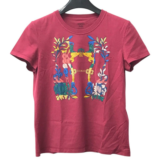 HERMES Della Cavalleria logo H logo top, short-sleeved apparel Shirt T-shirt Short sleeve T-shirt cotton Red/Multicolore Used