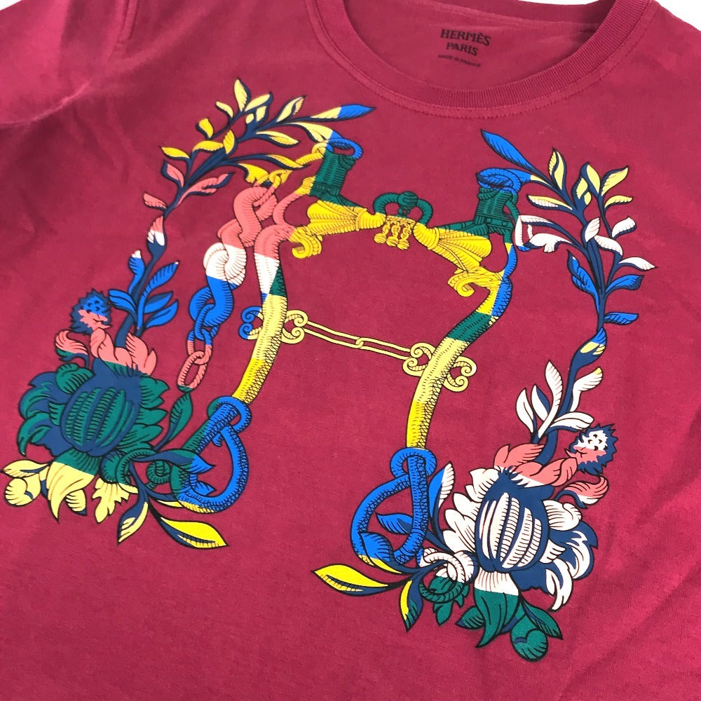 HERMES Della Cavalleria logo H logo top, short-sleeved apparel Shirt T-shirt Short sleeve T-shirt cotton Red/Multicolore Used