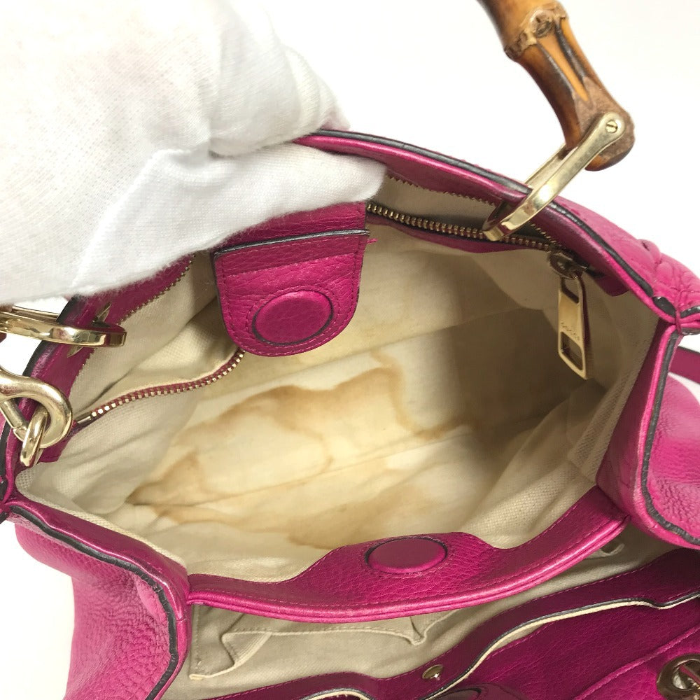 GUCCI 336032 Logo Bamboo 2-Way Bag Bag, Shoulder Bag, Crossbody Bag Hand Bag Leather Purple pink Based Used
