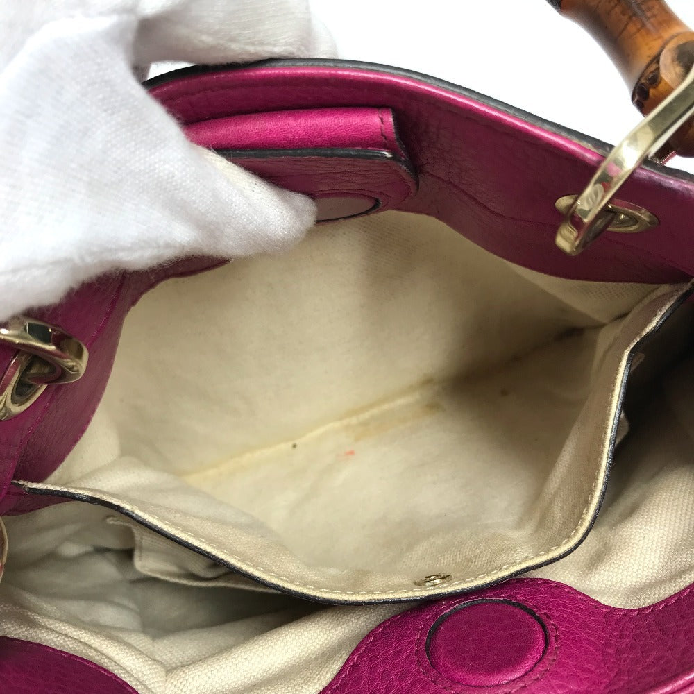 GUCCI 336032 Logo Bamboo 2-Way Bag Bag, Shoulder Bag, Crossbody Bag Hand Bag Leather Purple pink Based Used