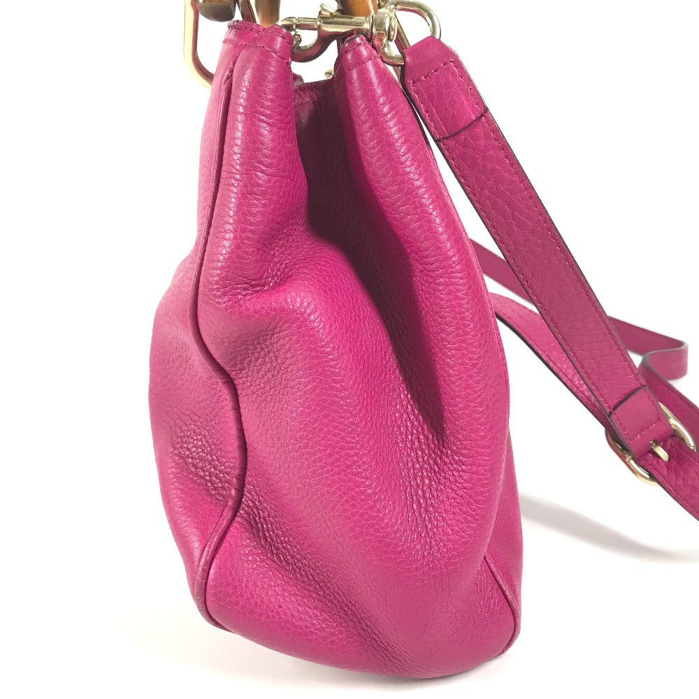 GUCCI 336032 Logo Bamboo 2-Way Bag Bag, Shoulder Bag, Crossbody Bag Hand Bag Leather Purple pink Based Used