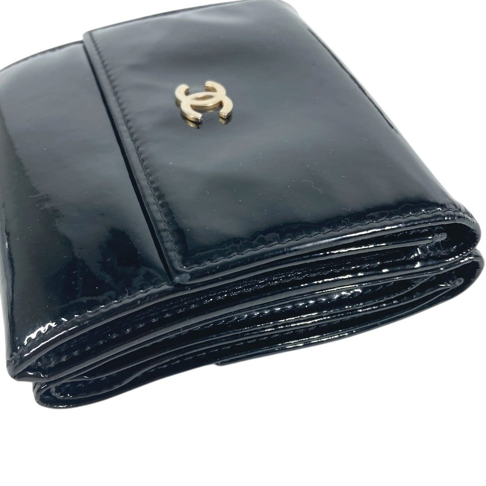 CHANEL CC CC Mark logo Compact wallet Trifold wallet enamel Black Used