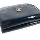 CHANEL CC CC Mark logo Compact wallet Trifold wallet enamel Black Used