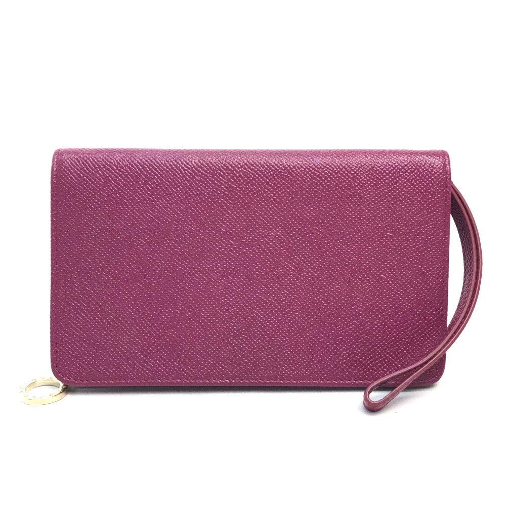 BVLGARI ブルガリブルガリ パスケース 2つ折り財布 カーフレザー レディース フーシャピンク×レッド