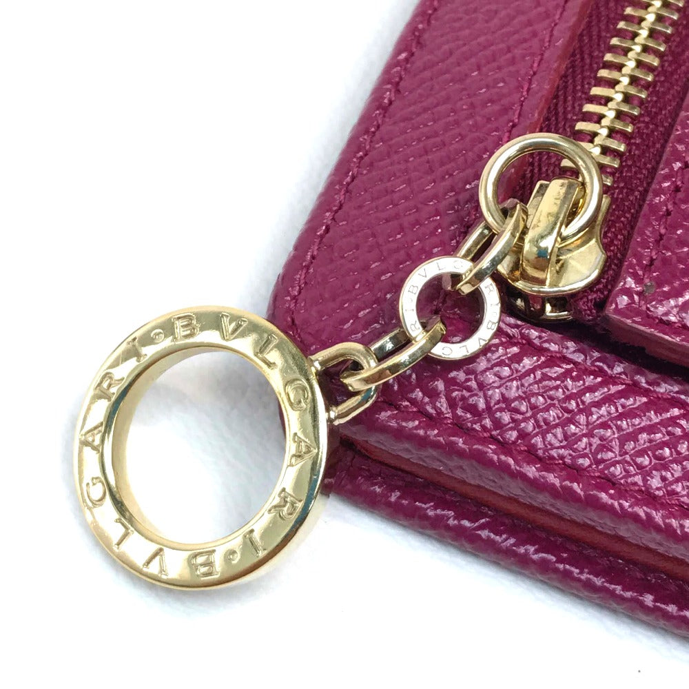 BVLGARI ブルガリブルガリ パスケース 2つ折り財布 カーフレザー レディース フーシャピンク×レッド