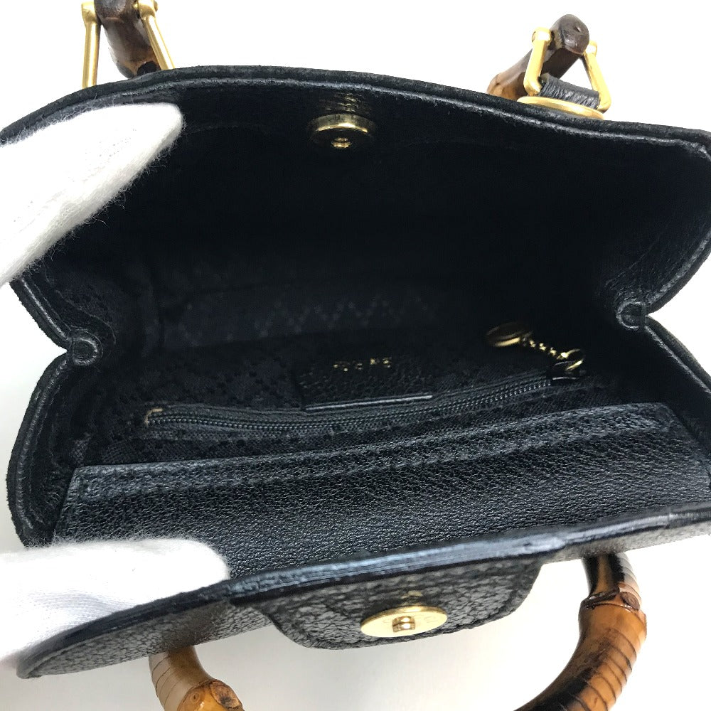 GUCCI Bamboo Pochette Bag, 2-Way Handbag/Shoulder Bag, Suede/Leather, Women's, Black/Brown