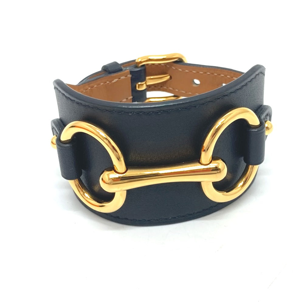 HERMES Horsebit Accessory Bangle Bracelet in Swift Leather, Women's, Black