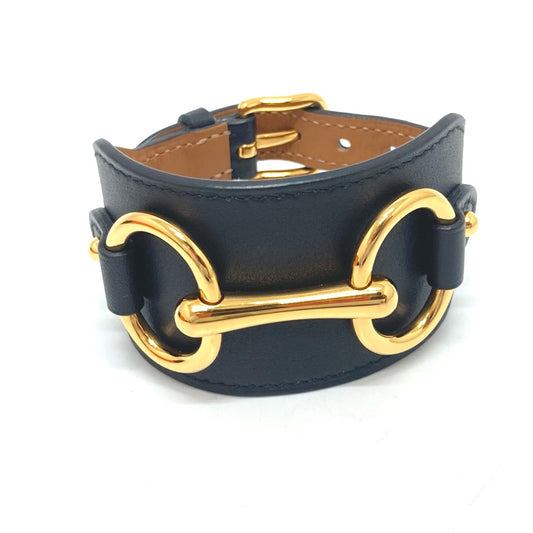 HERMES Horsebit Accessory Bangle Bracelet in Swift Leather, Women's, Black