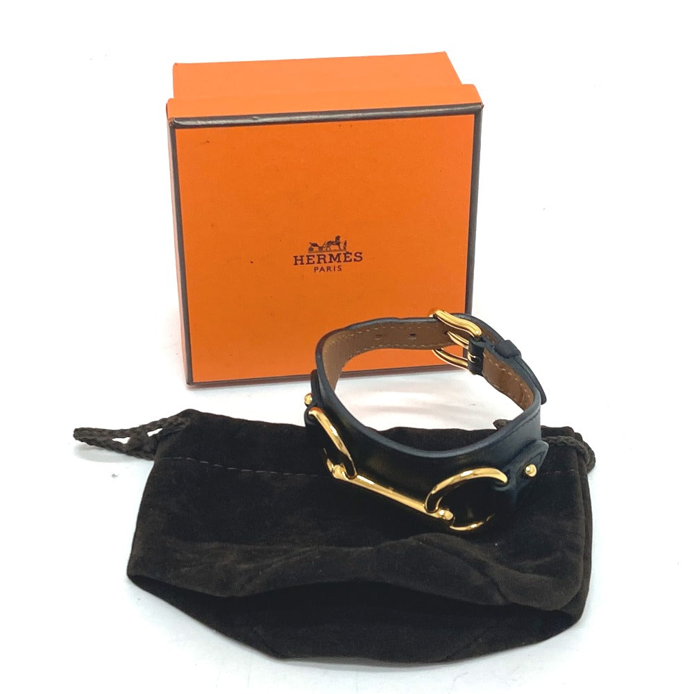 HERMES Horsebit Accessory Bangle Bracelet in Swift Leather, Women's, Black