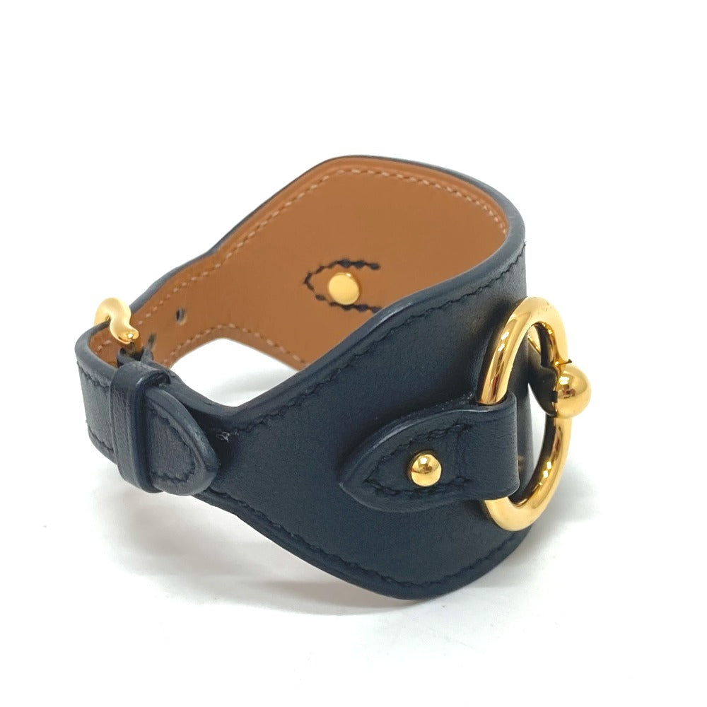 HERMES Horsebit Accessory Bangle Bracelet in Swift Leather, Women's, Black